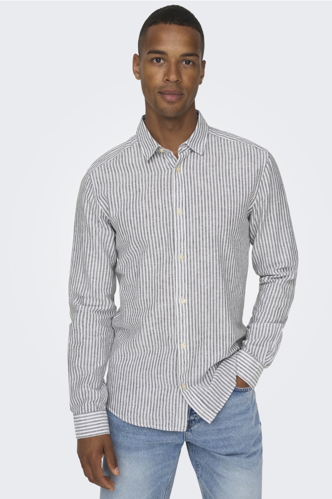 ONSCAIDEN LS STRIPE LINEN SHIRT 660 22026601 DARK NAVY